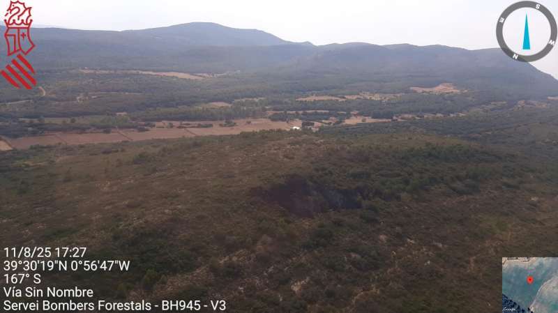 Zona afectada por el incendio forestal de Siete Aguas, ya extinguido.EPDA