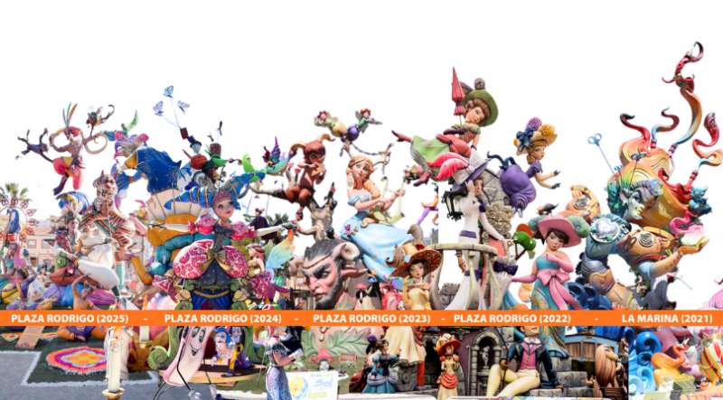 La falla Plaça Rodrigo, la guanyadora de la Secció Especial dels últims quatre anys. / EPDA