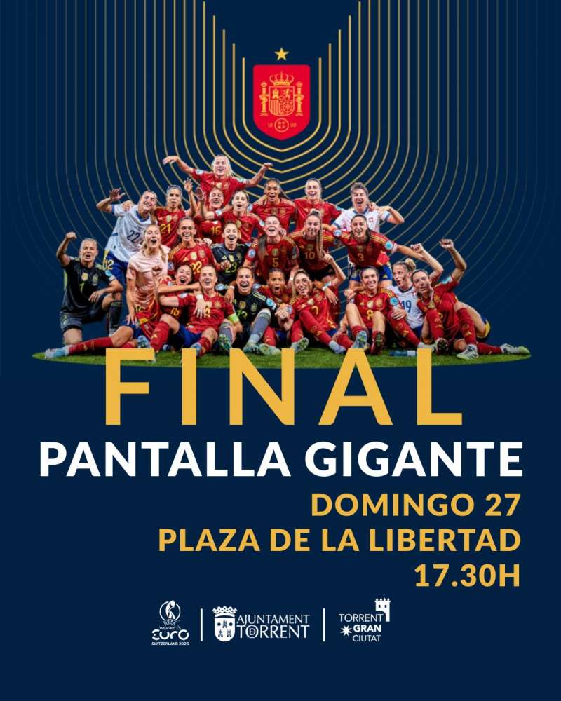 Cartell anunciant la pantalla gegant per visualitzar el partit  Foto: Ajuntament de Torrent 