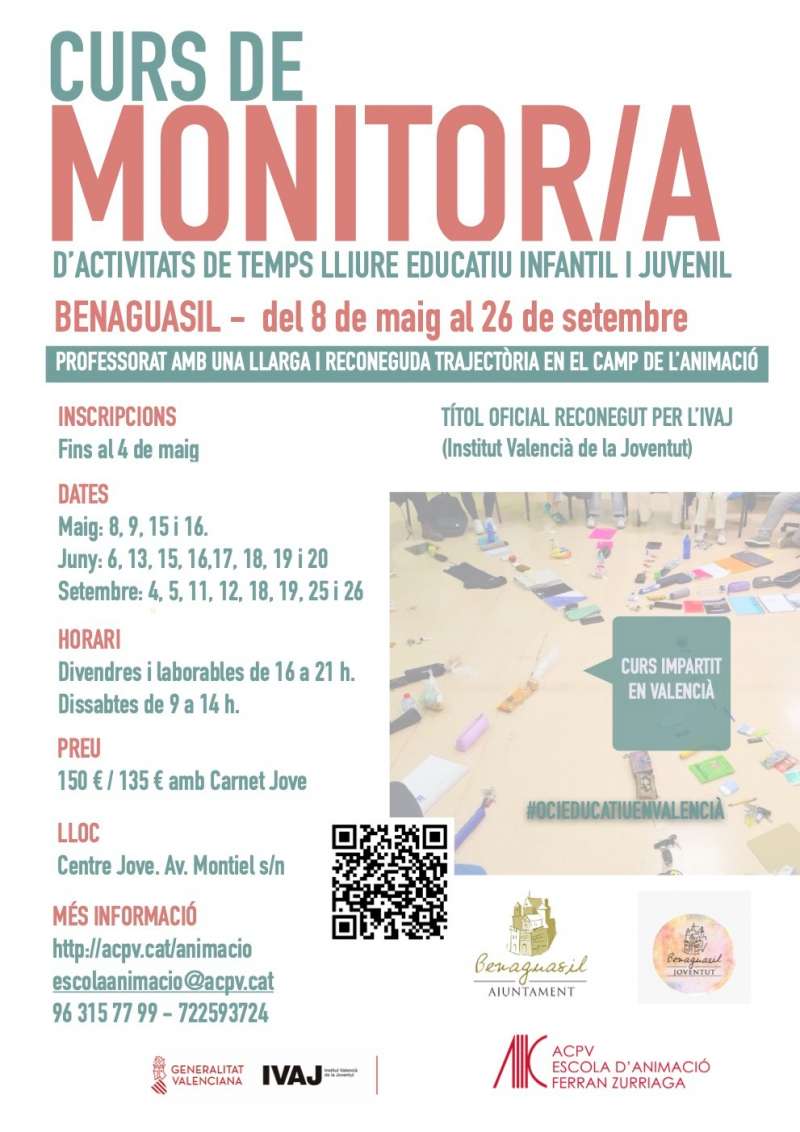 Cartel del curso de monitora de Benaguasil.  EPDA