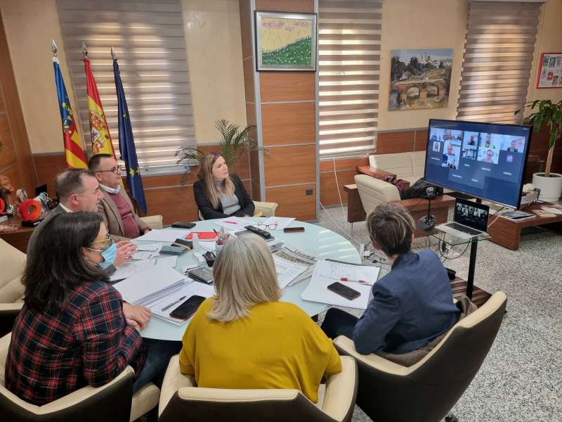 Un instante durante la reunin telemtica con los representantes del rea industrial de Riba-roja de Tria. EPDA