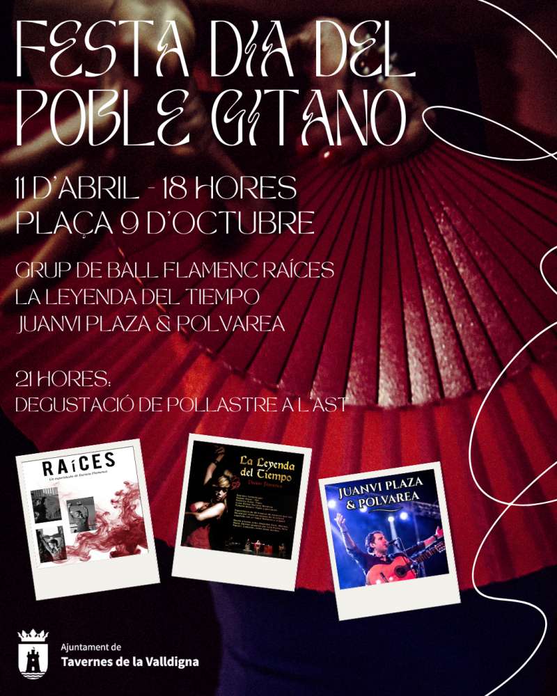 Cartell anunciador de la Festa del Dia del Poble Gitano a Tavernes de la Valldigna.  EPDA