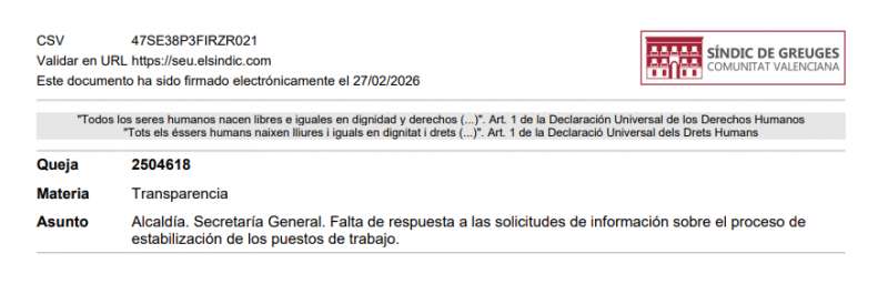 Documento que refiere Jos� Terr�dez, firmado el 27 de febrero de este mismo a�o.  EPDA