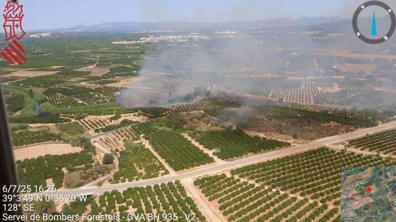El incendio de Antella, desde el aire.  Foto: Generalitat Valenciana