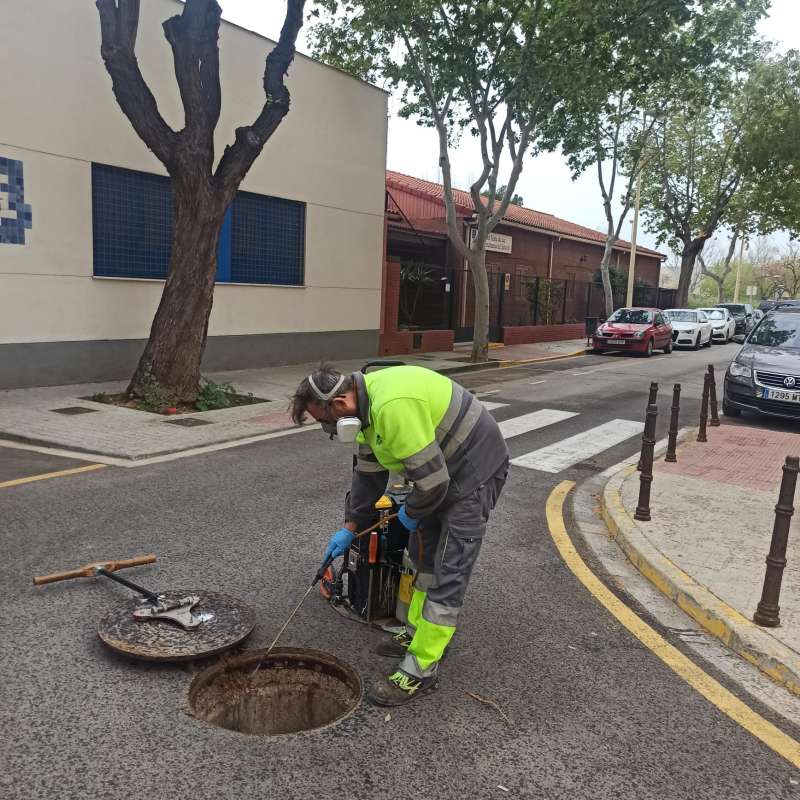 Un operario trabaja en la fumigacin ante la llegada de las altas temperaturas. EPDA