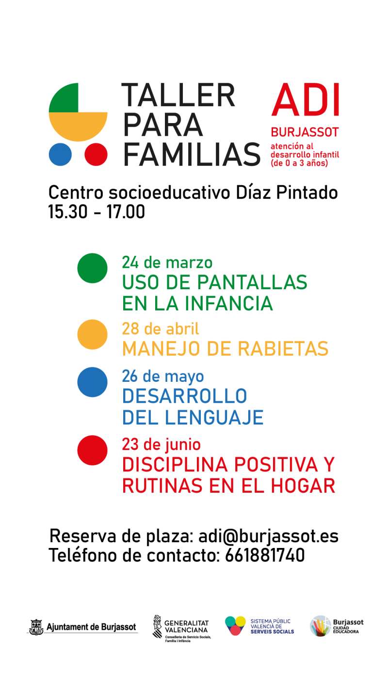 Cartel del taller para familias en Burjassot.  EPDA 