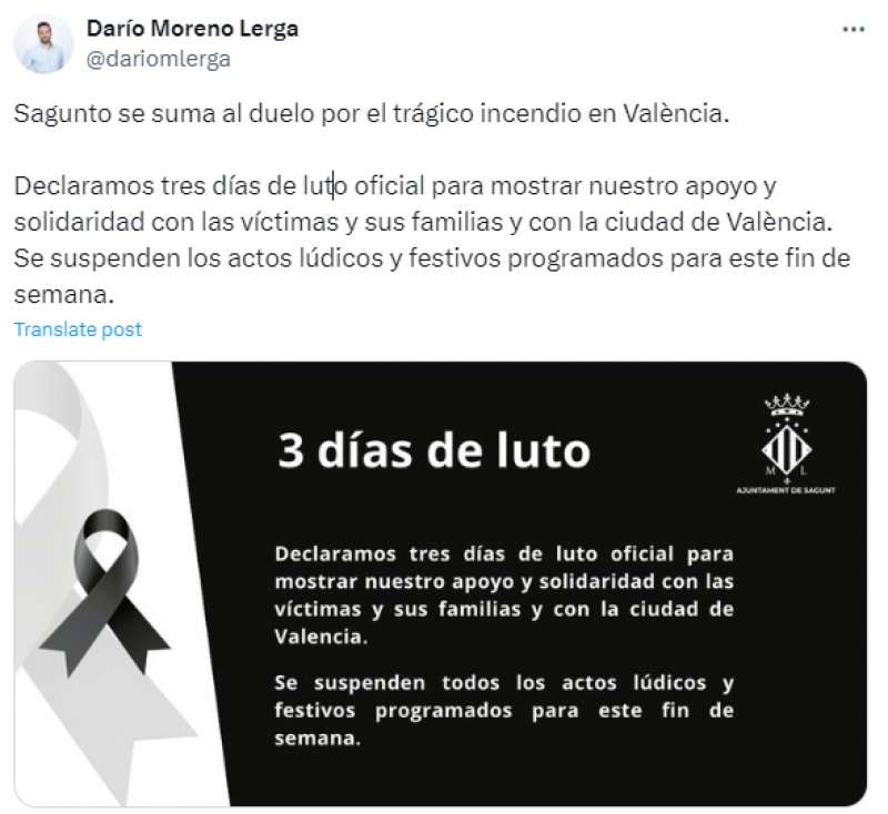 PublicaciÃ³n de DarÃ­o Moreno vÃ­a X (antes Twitter). 