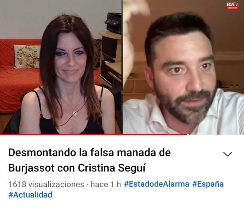 Imagen de la retransmisión en youtube en la que el condenado Javier Negre difundió el vídeo de Seguí. /EPDA