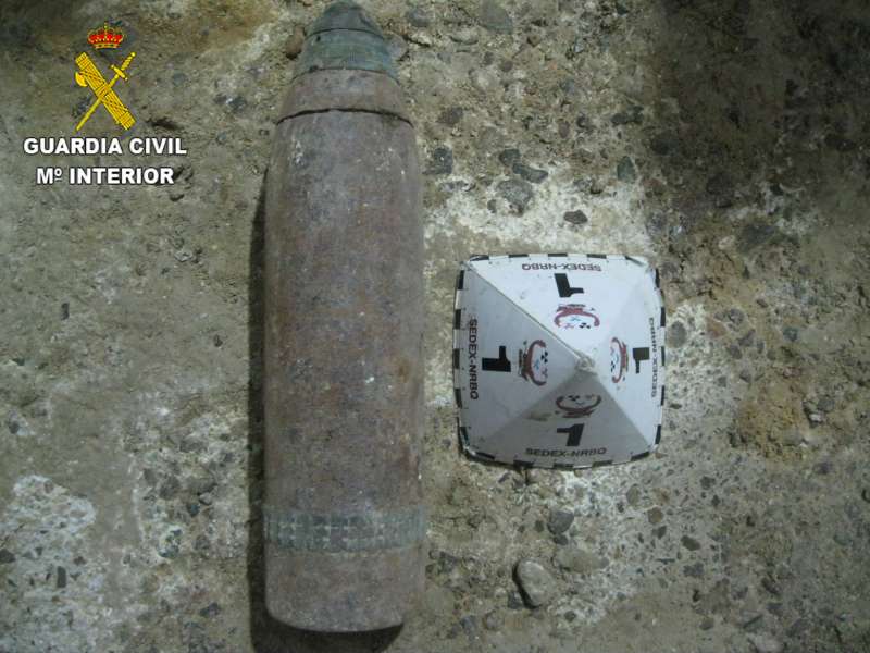 Proyectil destruido. Foto Guardia Civil