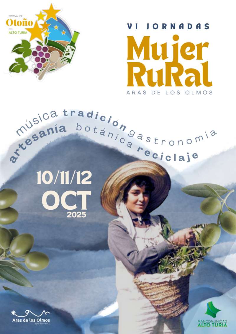 Cartel de la VI Jornada de la Mujer Rural de Aras de los Olmos.  EPDA