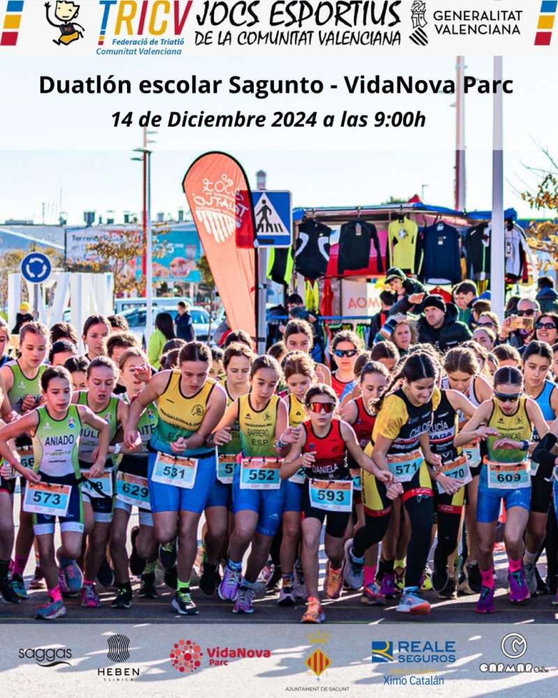 Cartel de la edicin ms solidaria del Duatln Escolar Sagunto en VidaNova Parc.EPDA
