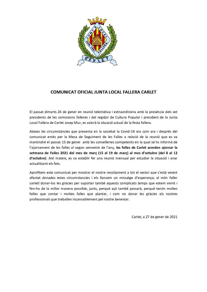 Comunitat Junta Local Fallera de Carlet./EPDA