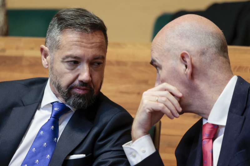 Imagen de archivo de los concejales de Vox, Juanma Badenas y Jos Goslbez, durante un pleno del Ayuntamiento de Valencia. EFEBiel Alio