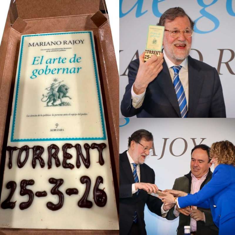 La chocolater�a Chocolates Rafael Andreu de Torrent obsequi� con una tableta de chocolate al expresidente del Gobierno Mariano Rajoy. EPDA