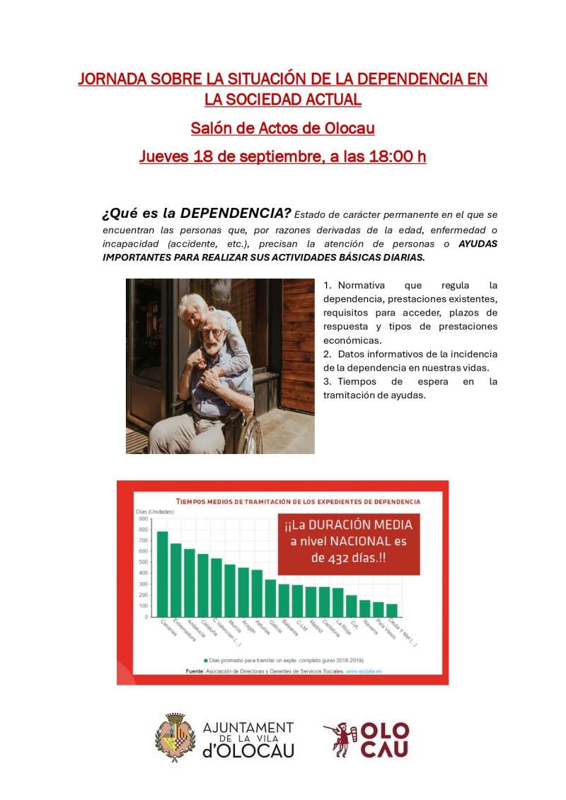 Cartell de la jornada sobre la dependncia a la societat actual a Olocau.EPDA