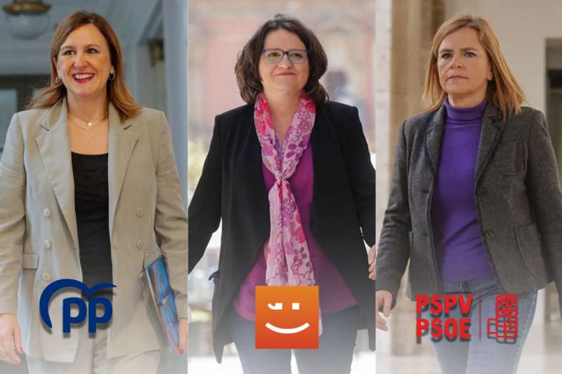 Las tres mujeres que se disputar�n la alcald�a de Valencia junto a Vox, que a�n no ha oficializado su candidato. De izquierda a derecha, Mar�a Jos� Catal� (PP), M�nica Oltra (Comprom�s) y Pilar Bernab� (PSOE).  Fotos: EFE