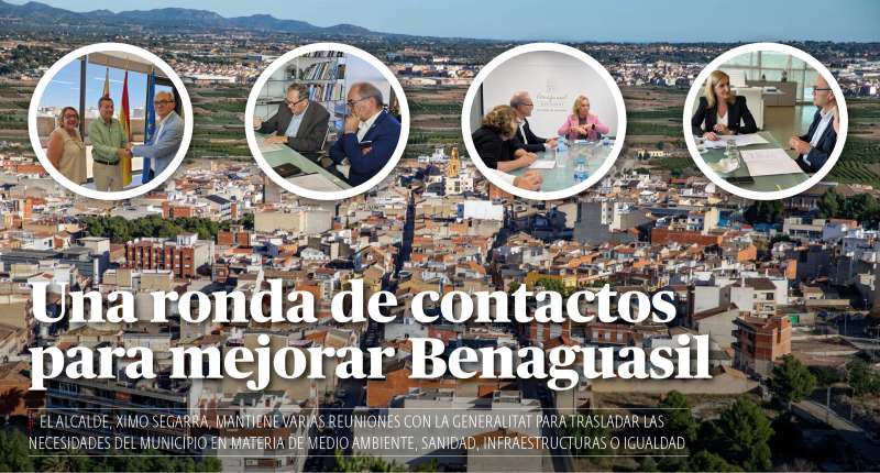 De izquierda a derecha, imágenes de los encuentros del Ayuntamiento con Marciano Gómez, José Vicente Dómine, Asunción Quinzá y Salomé Pradas./ EPDA