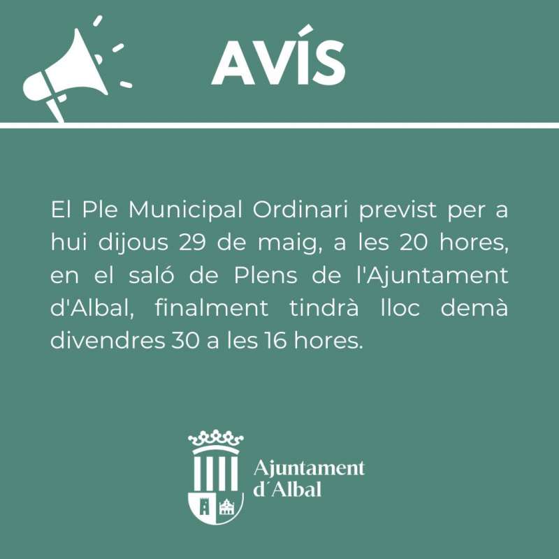 El aviso en redes del Ayuntamiento de Albal. EPDA