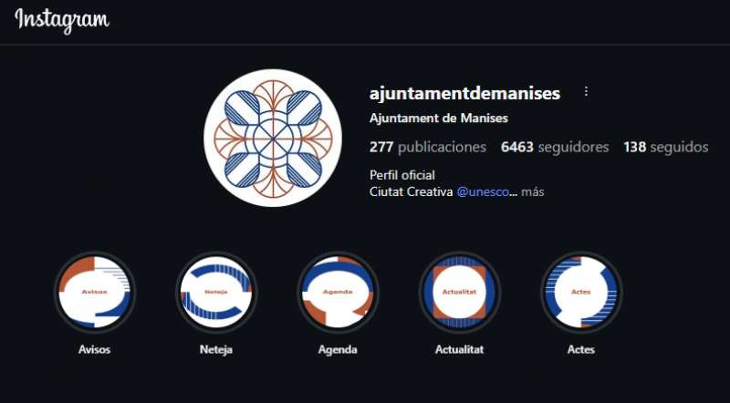 Perfil de Instagram del Ayuntamiento de Manises: el PP denuncia que el gobierno municipal limita los comentarios en esta red social.  EPDA