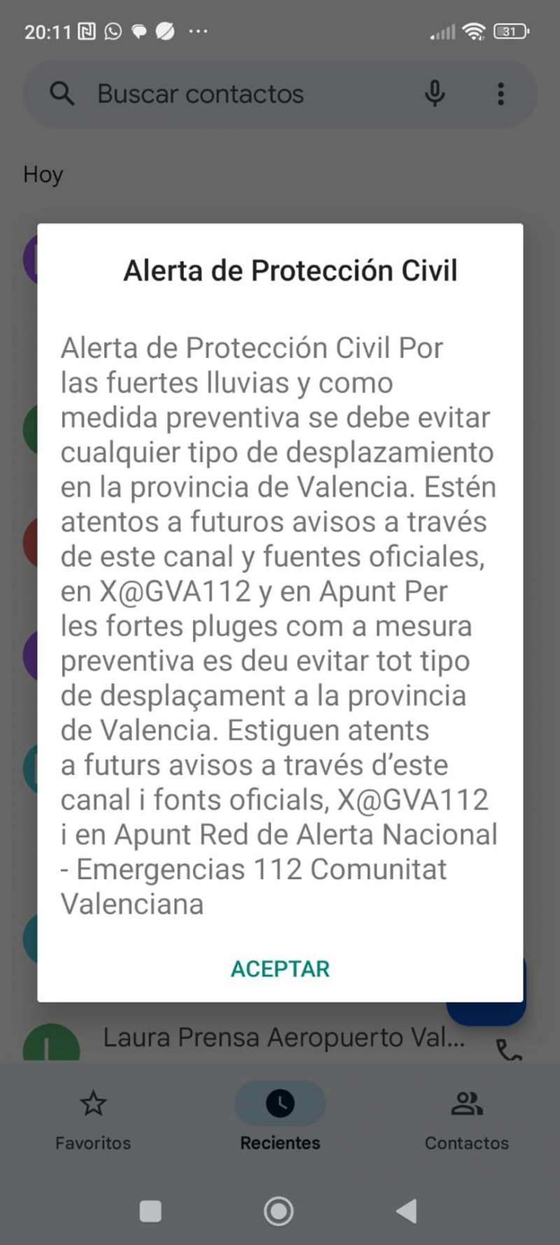 Aviso de Es-Alert a la poblacin. EFE