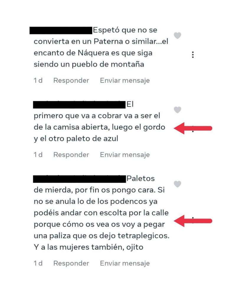 Algunas de las amenazas denunciadas por el Ayuntamiento de N�quera contra el equipo de gobierno. EPDA