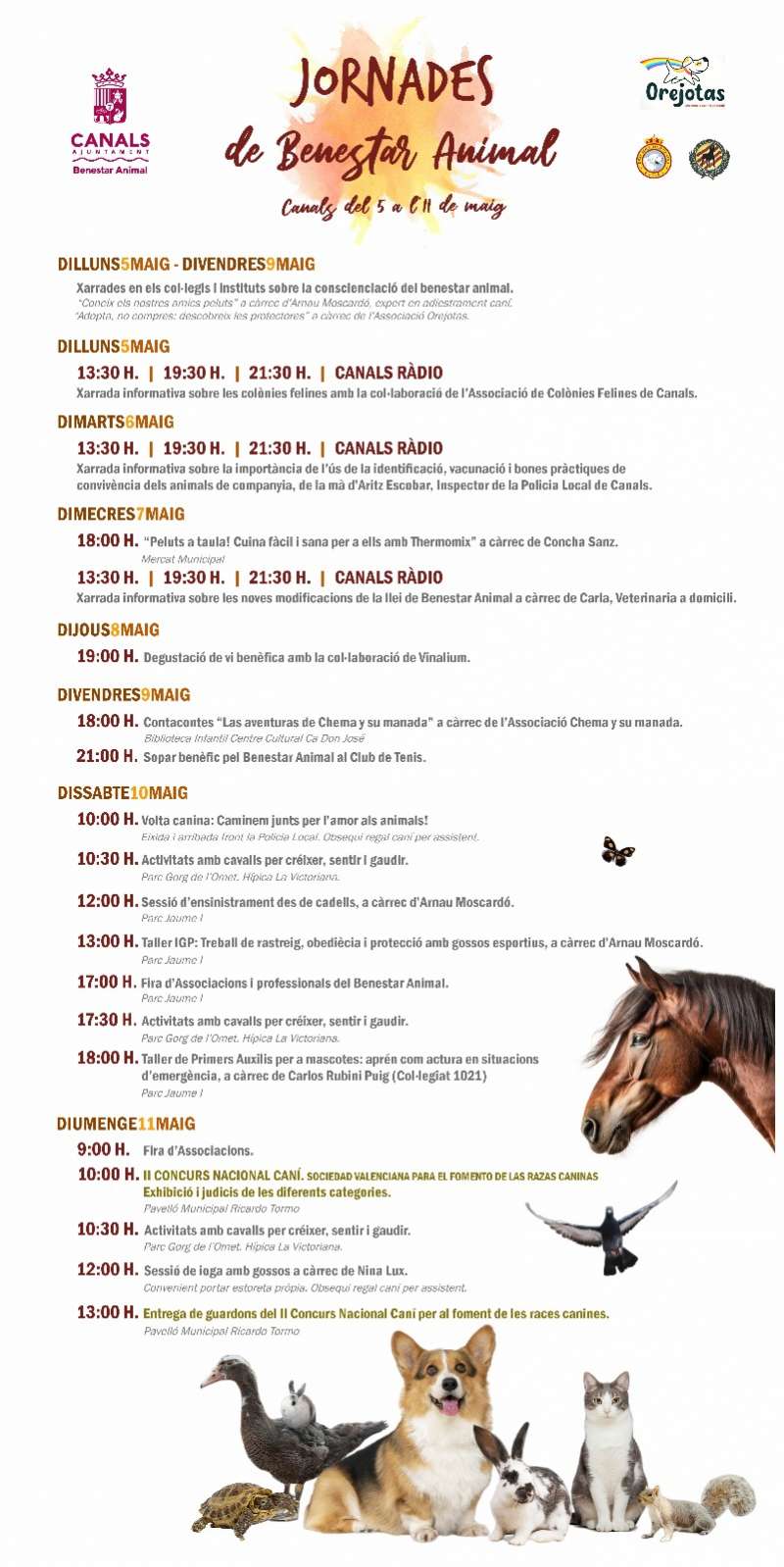 Cartell amb la programaci de la II Fira de Benestar Animal.  EPDA 