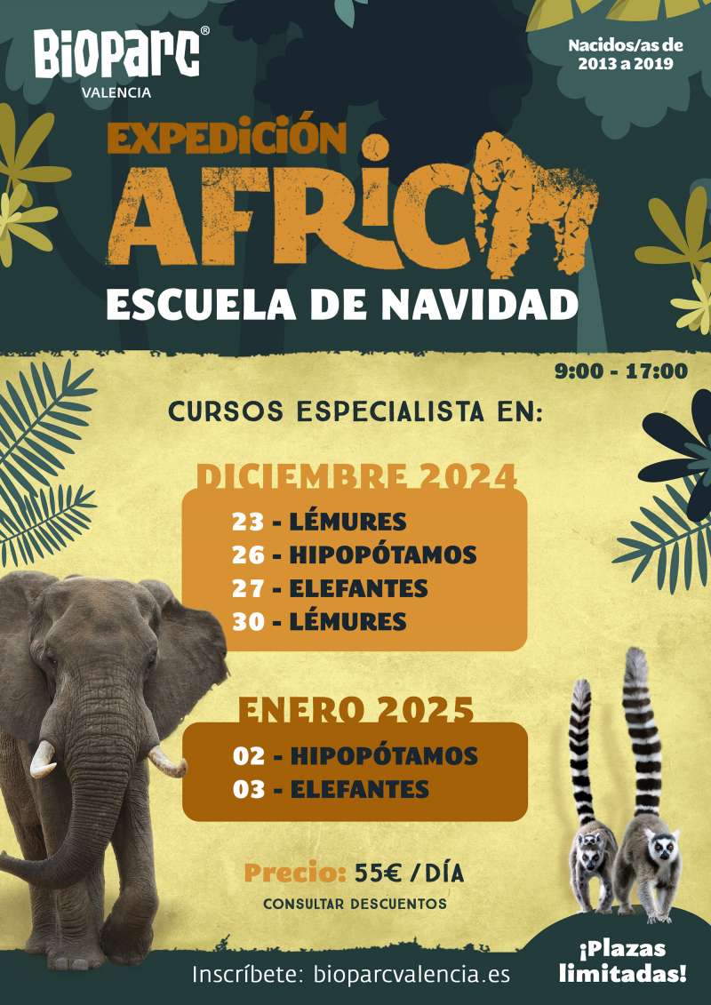 Cartel de la escuela Expedicin frica edicin navidea de BIOPARC Valencia.  EPDA