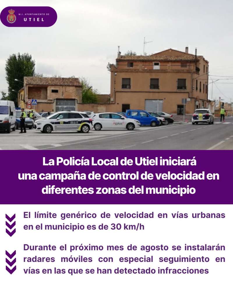 Campaa de control de velocidad de la Polica Local de Utiel  Foto: Ayuntamiento de Utiel 