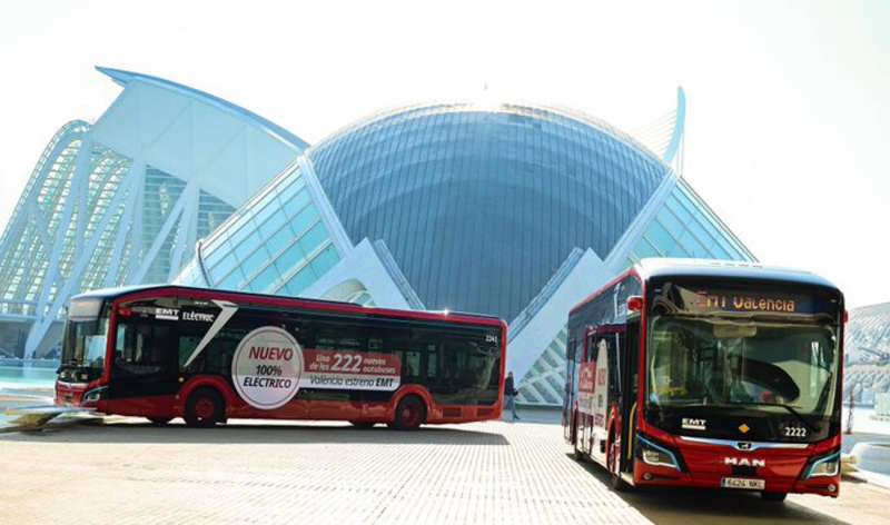 Autobuses el�ctricos presentados hoy en Valencia para la flota de la EMT, en una imagen compartida por el Ayuntamiento. EPDA